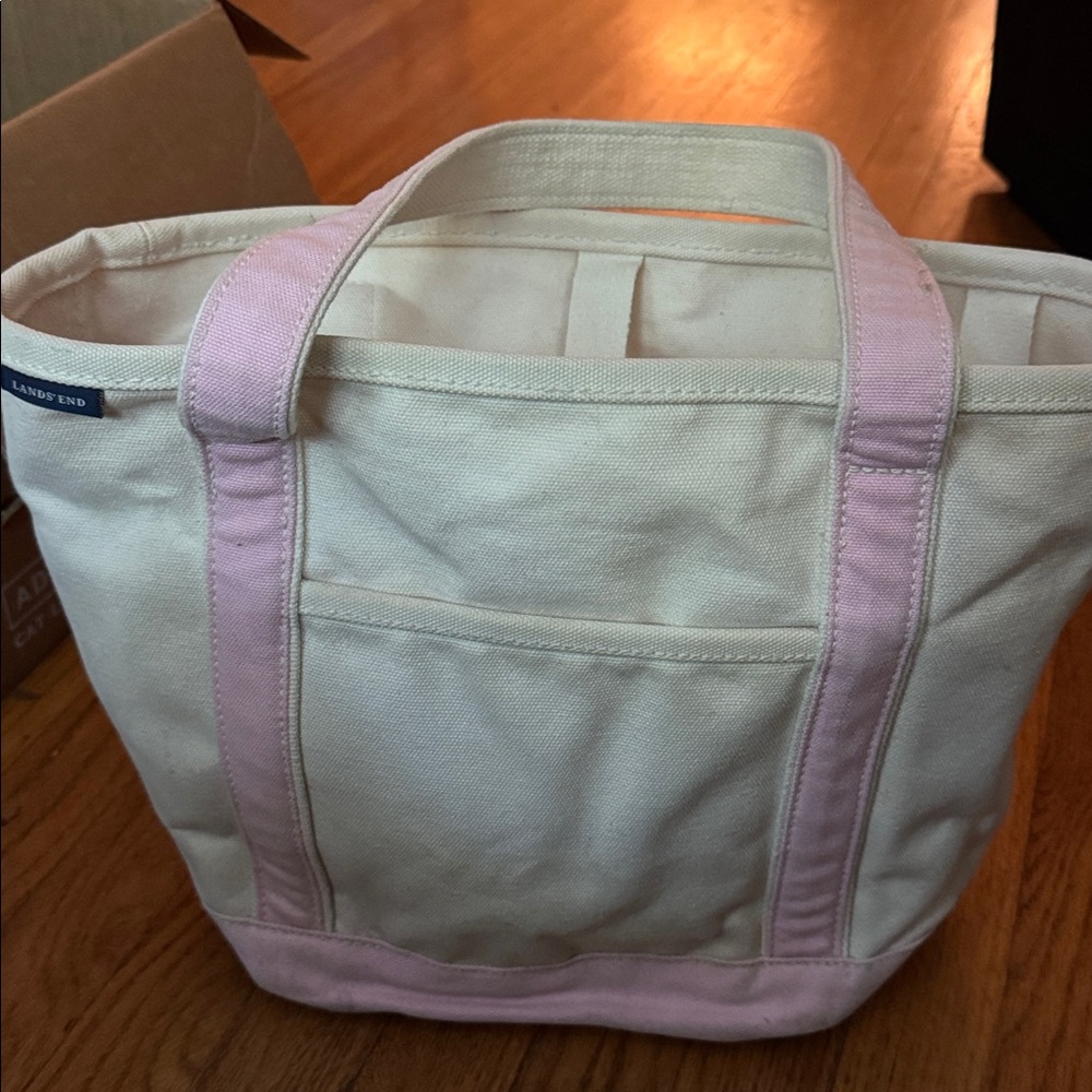 Lands' End Heavy Duty Canvas Tote Cream and Pink